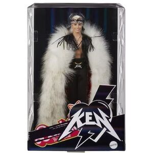 Barbie The Movie Collectible Ken Doll Wearing Faux Fur Coat And Black Fringe